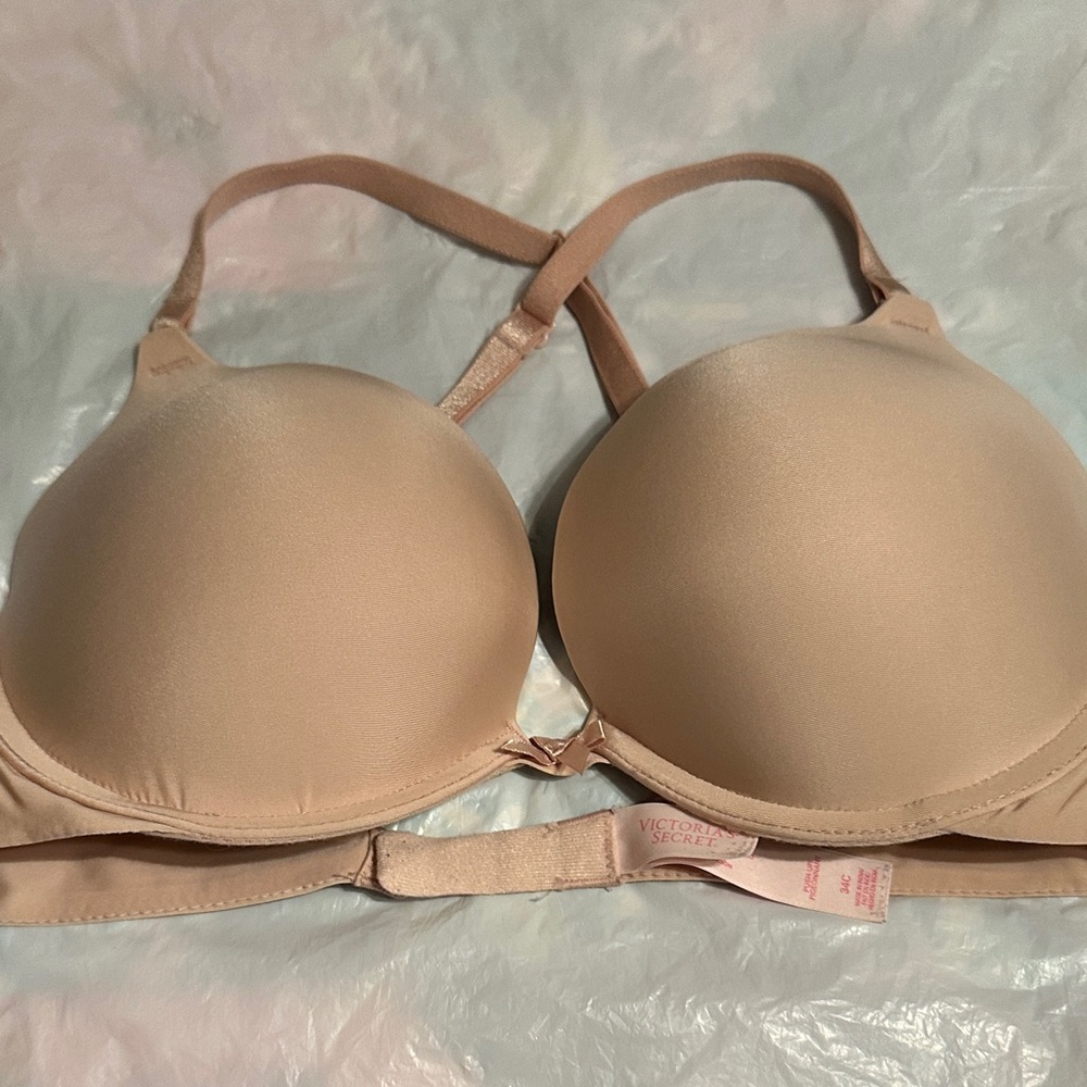 Victoria's Secret Nude Bra, straps crisscross, or worn over shoulder, underwire
